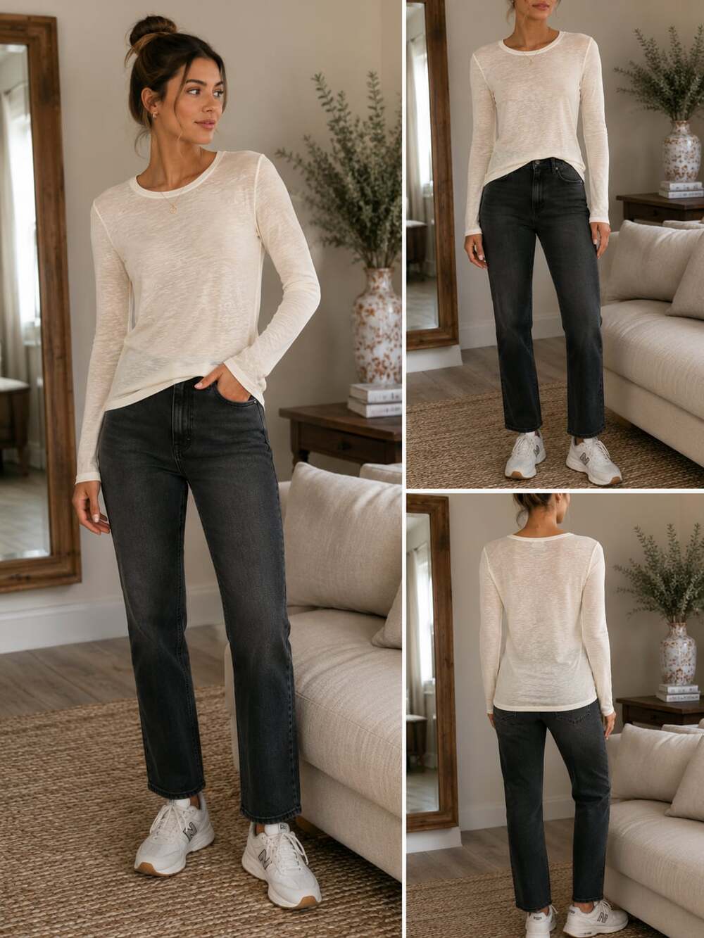 Melted Velvet Cream Slub Knit Sheer Long Sleeve Tee